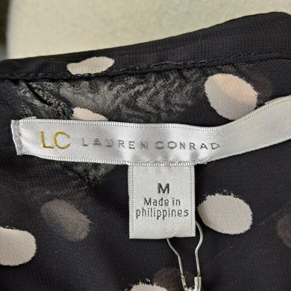 Lauren Conrad Size Medium Black with White Polka Dots Button Down Tunic Sheer - Picture 11 of 16